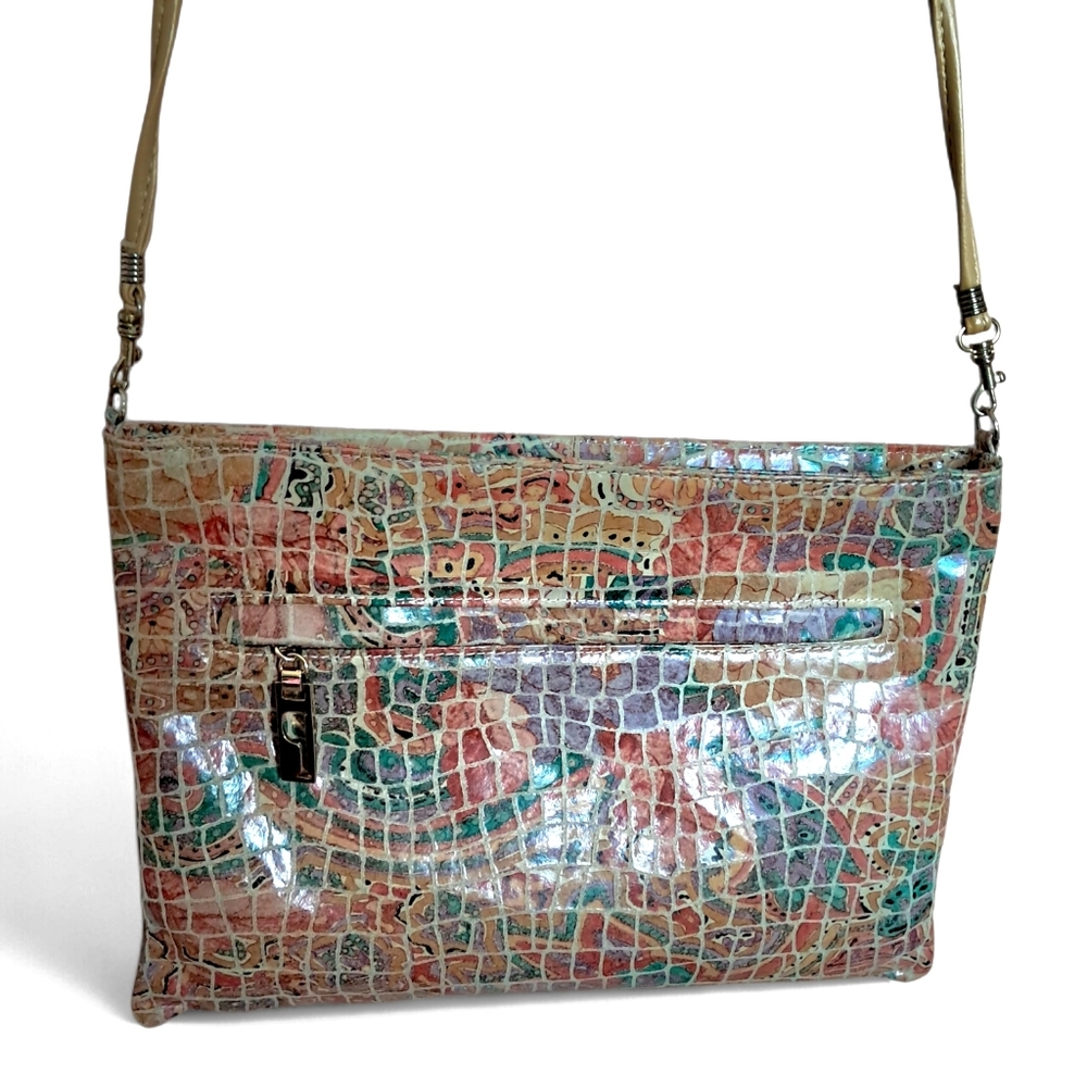 Pinky Vintage Handbag Beverly Hills Bag Lady Croc Embossed Leather Pastels Beaut - Picture 2 of 11